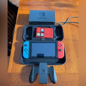 Nintendo Switch Black + Neon Blue + Neon Red